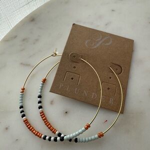 Plunder Gold Hoop Earrings with Orange, Light Blue & Black Beads